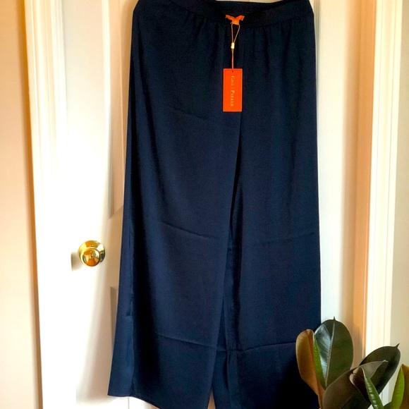 NWT Navy Satin Slit Leg Pants Medium - Picture 1 of 3